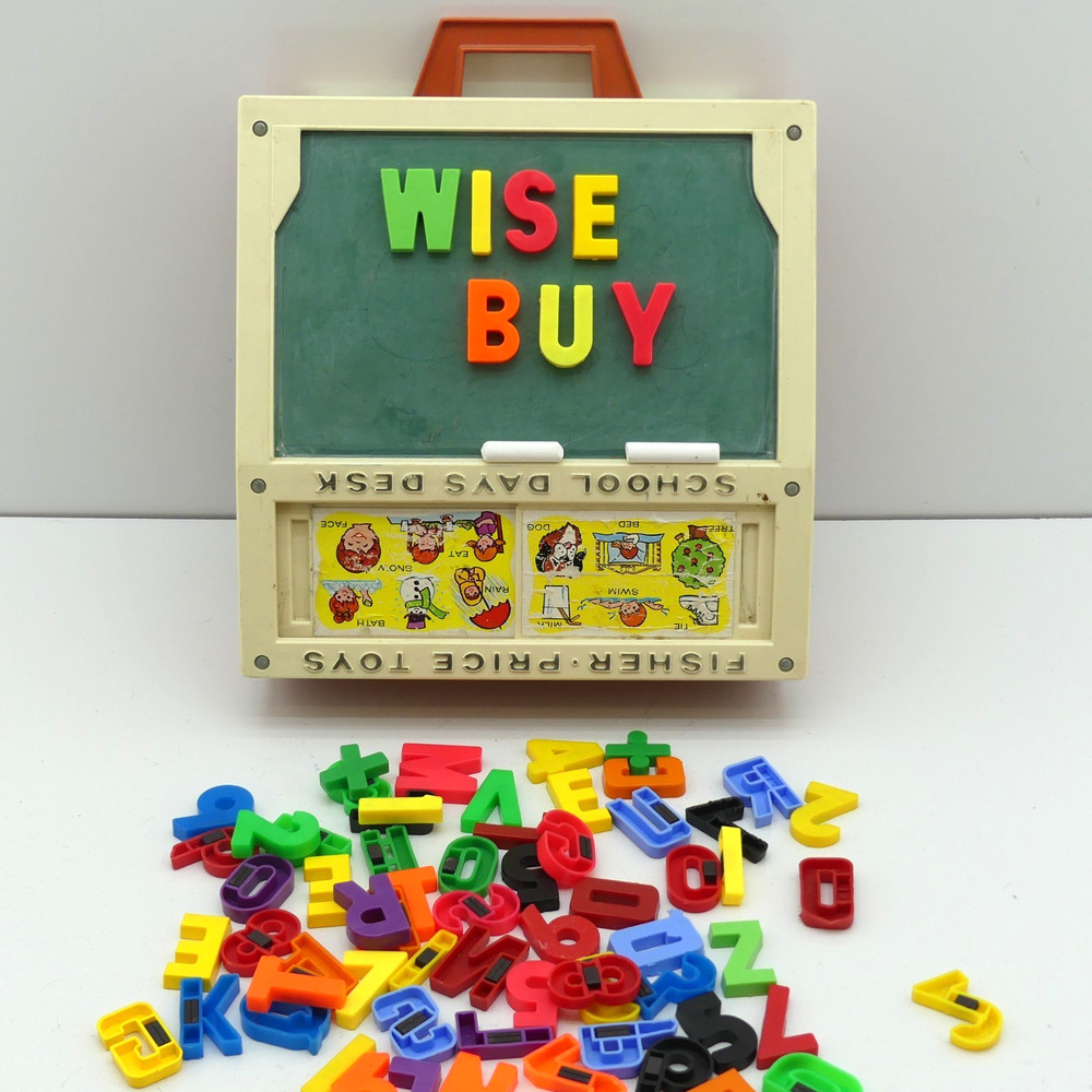 Vintage Fisher Price School Days Desk Chalkboard Magnet Letters Complete Set
